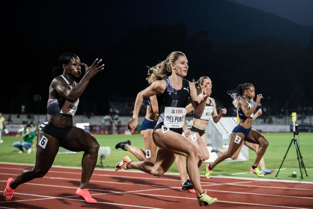 Bellinzona: Atletica Leggera: Galà dei Castelli 2020. Nella foto, Ajla del Ponte (SUI) al centro  durante i 100m. ©Ti-Press / Samuel Golay